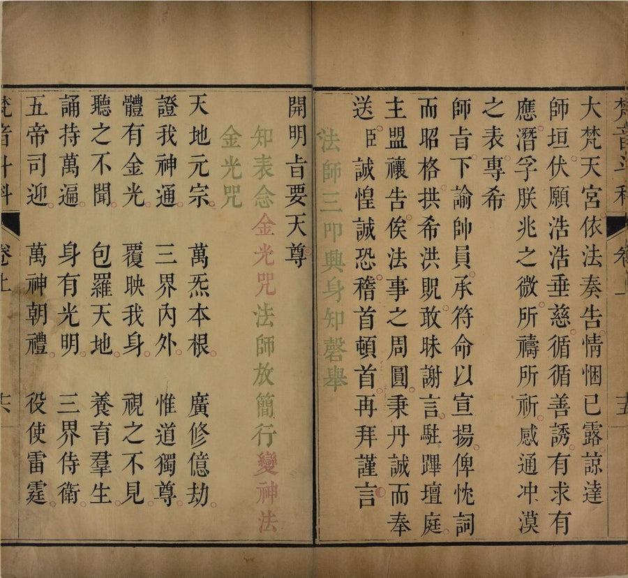 Golden Light Invocation in a Qing-dynasty multicolour printed edition of Lou Jinyuan's Fanyin Douke, scan page 20.