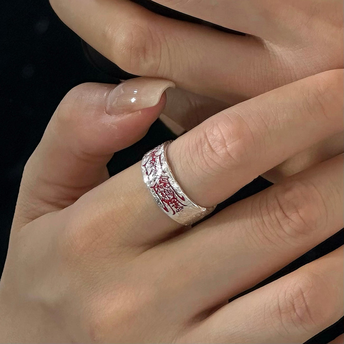 TaoWards Fu Blessing Textured Open Ring — additional design view