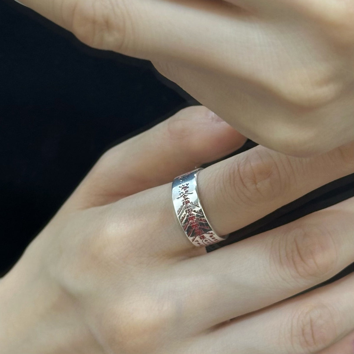 TaoWards Five Thunder Inscription Open Ring — worn view