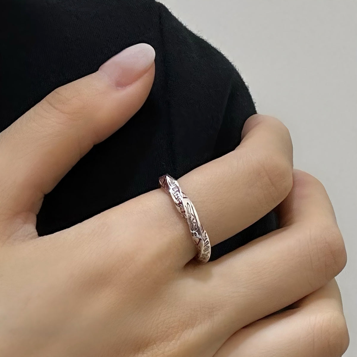 TaoWards Twisted Engraved Open Ring worn on a hand