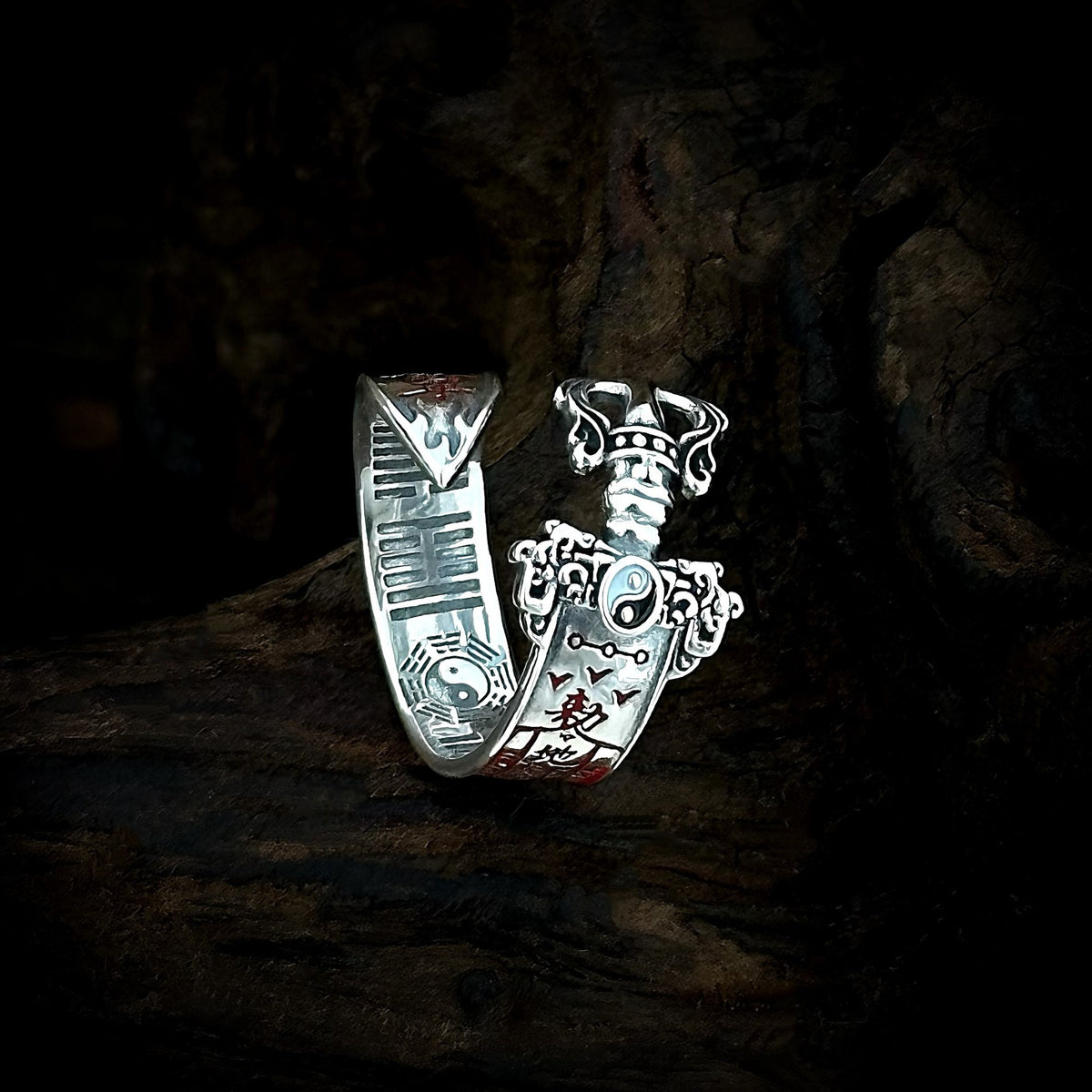TaoWards Ziwei Talisman Sword Open Ring — front view