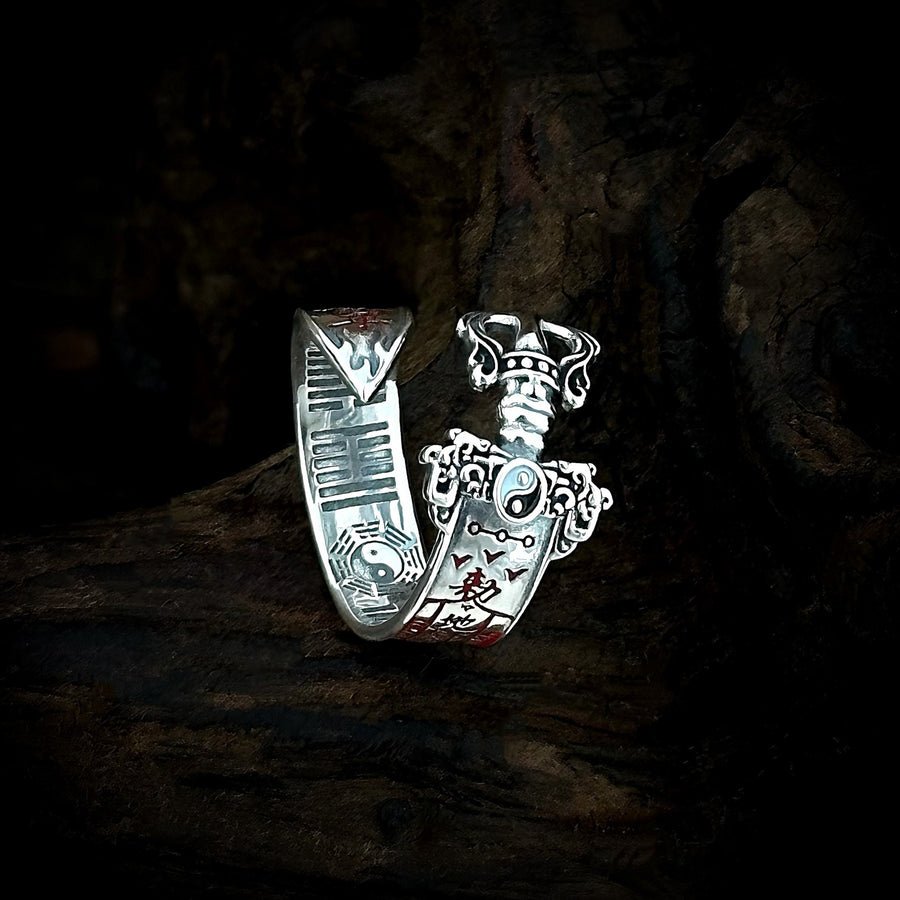 TaoWards Ziwei Talisman Sword Open Ring — front view