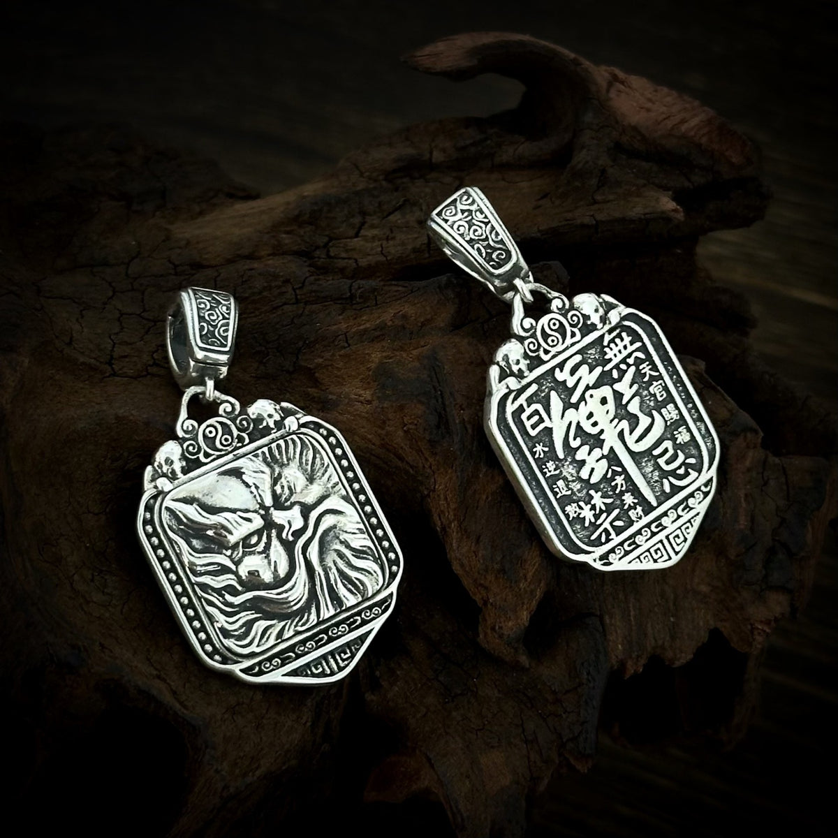 TaoWards Zhong Kui Face Pendant Necklace — front and reverse of one pendant