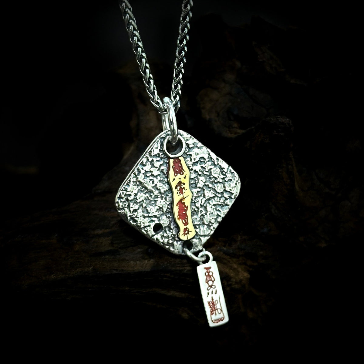 TaoWards Wealth Treasury Textured Tag Pendant Necklace — alternate angle