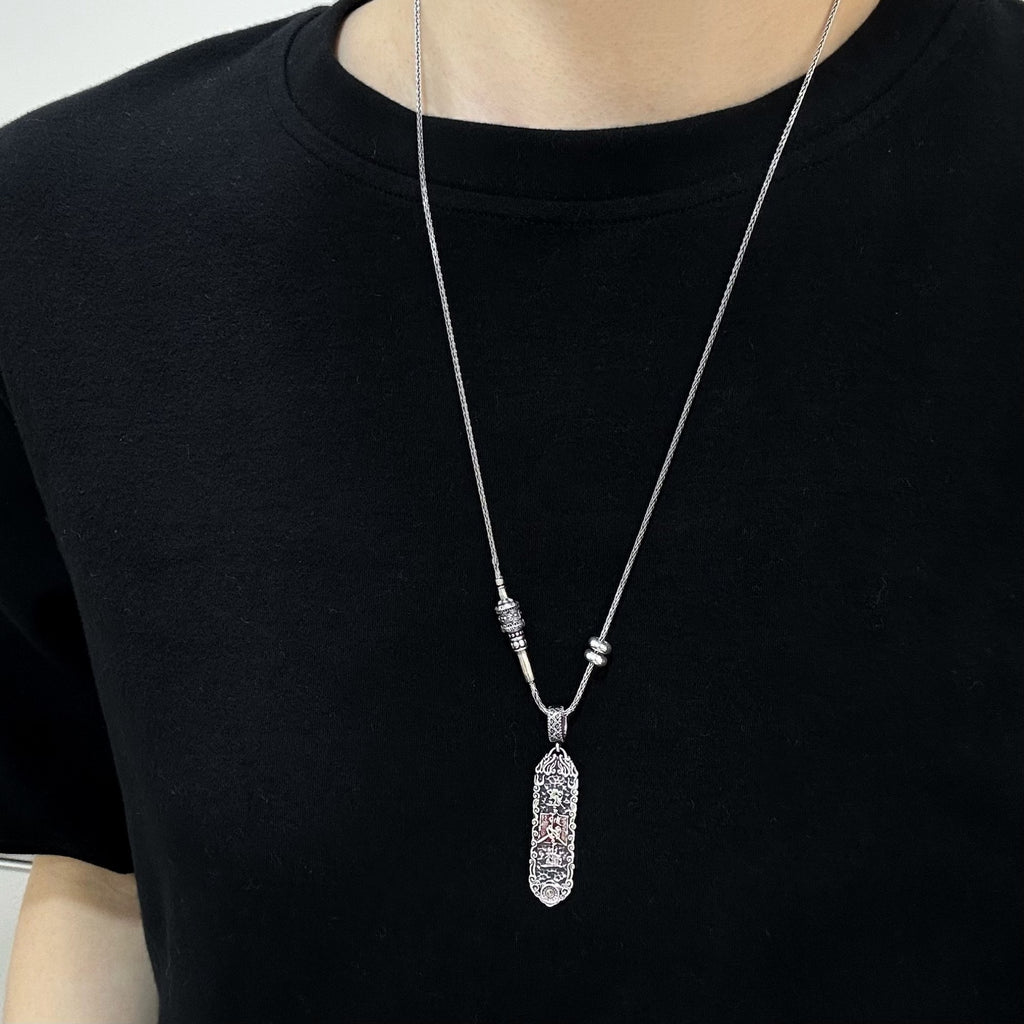 TaoWards Zhao Gongming Double-Sided Tag Pendant Necklace — worn view