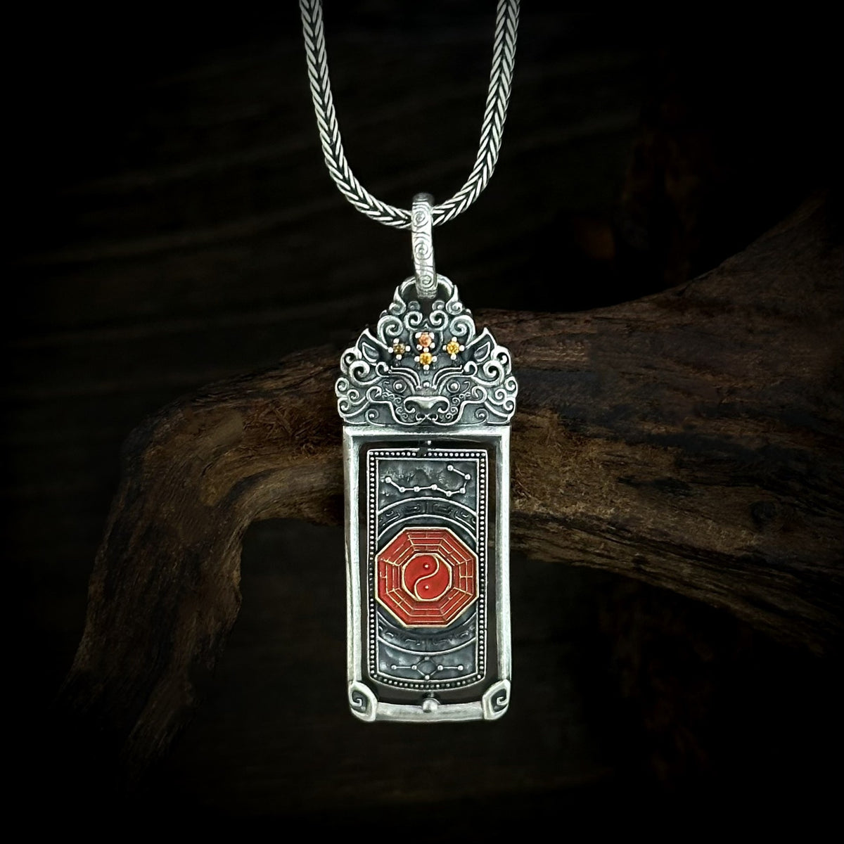 TaoWards Rotating Yin Yang Bagua Plaque Pendant Necklace — front view