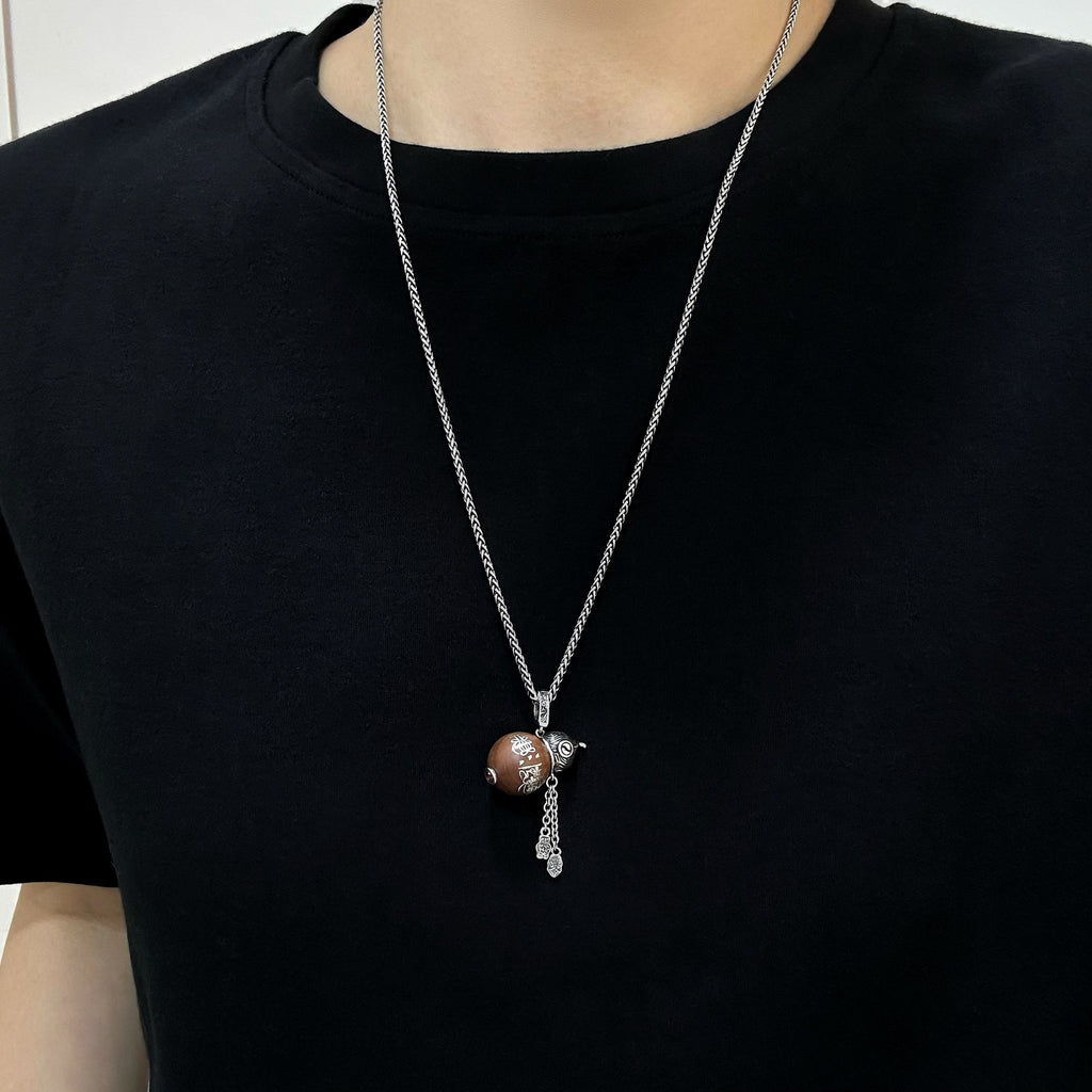 TaoWards Jujube Wood Wealth Gourd Pendant Necklace — worn view
