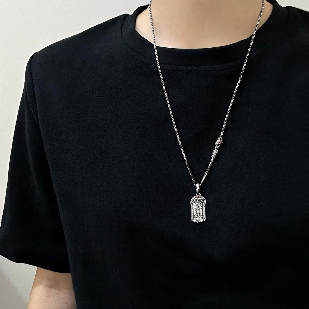 TaoWards Peace Plaque Pendant Necklace — shown on a styling chain