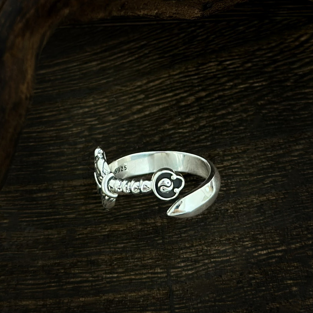 TaoWards Sword and Yin Yang Open Ring yin yang end