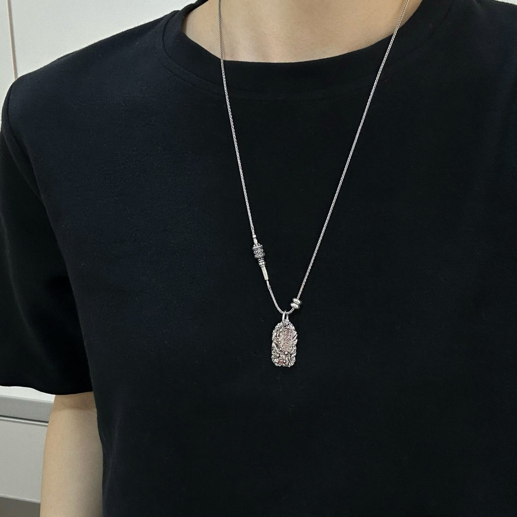 TaoWards Rugged Peace Talisman Tag Pendant Necklace — design detail