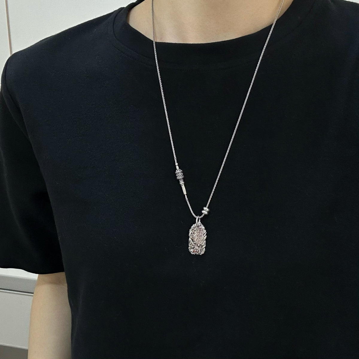 TaoWards Rugged Peace Talisman Tag Pendant Necklace — design detail