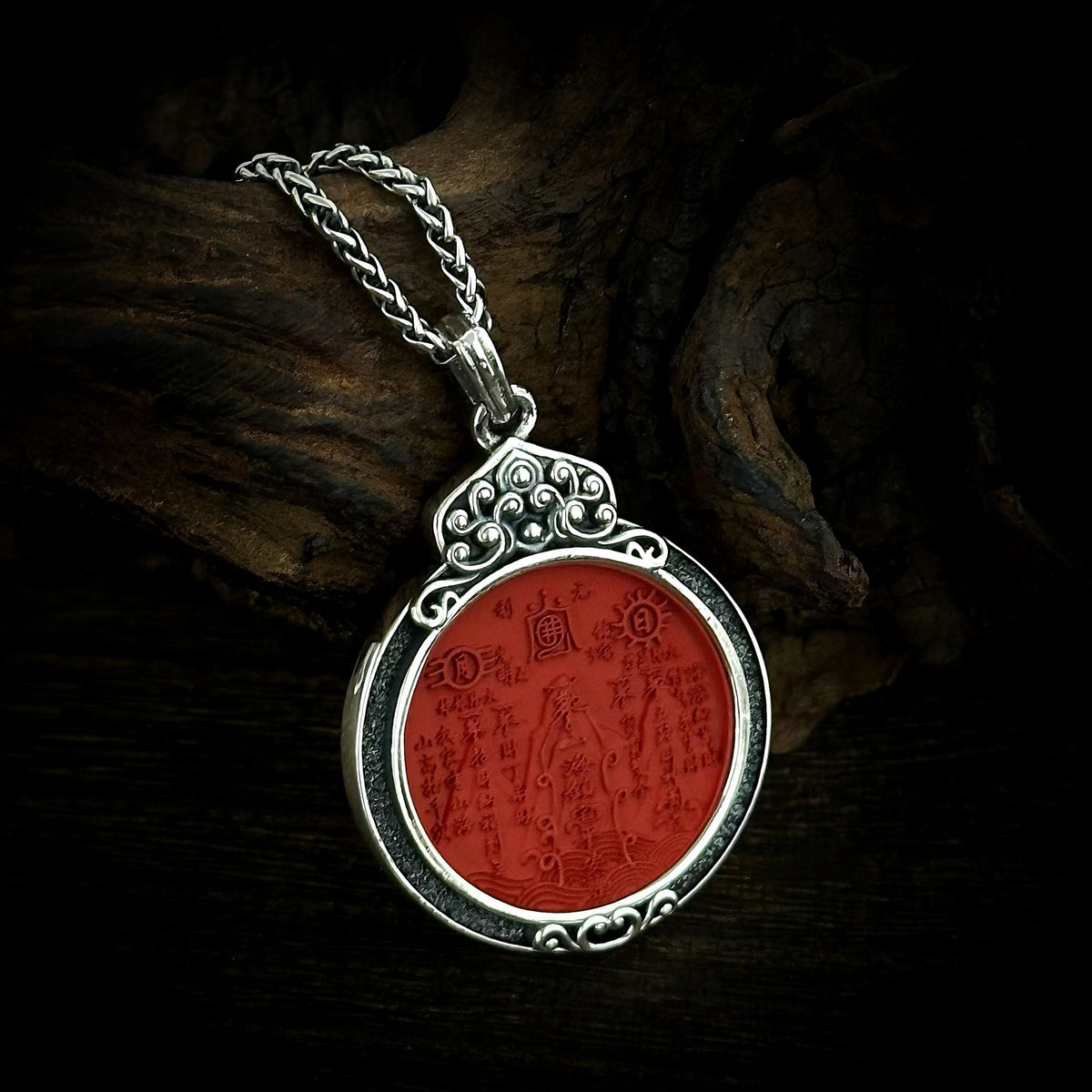 TaoWards Shan Hai Zhen Red Medallion Pendant Necklace — front view