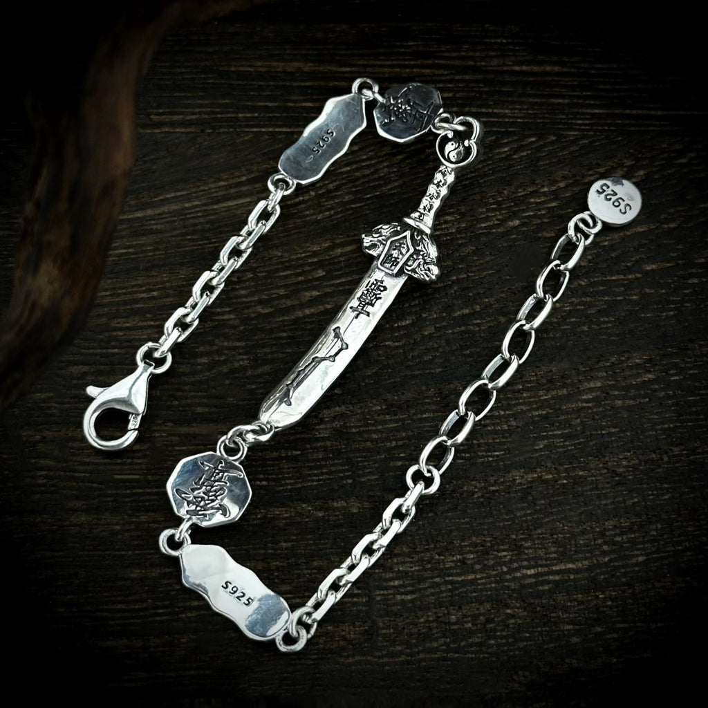 Reverse of the TaoWards sword bracelet, showing the clasp and extension chain.