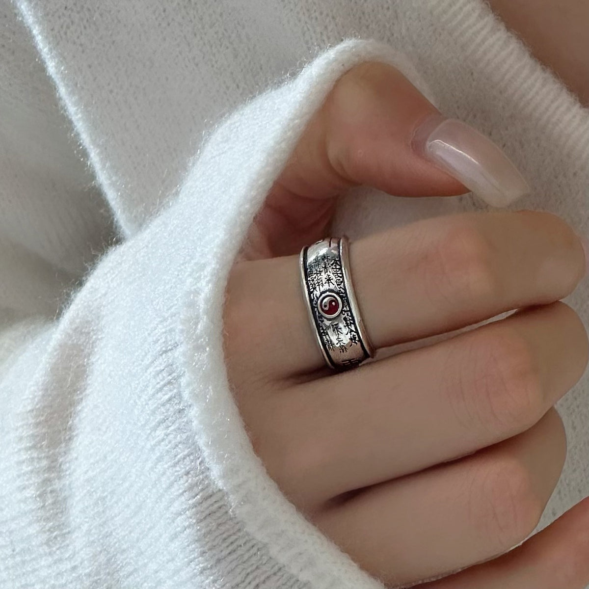 TaoWards Shan Gui Yin Yang Inscription Open Ring — additional design view