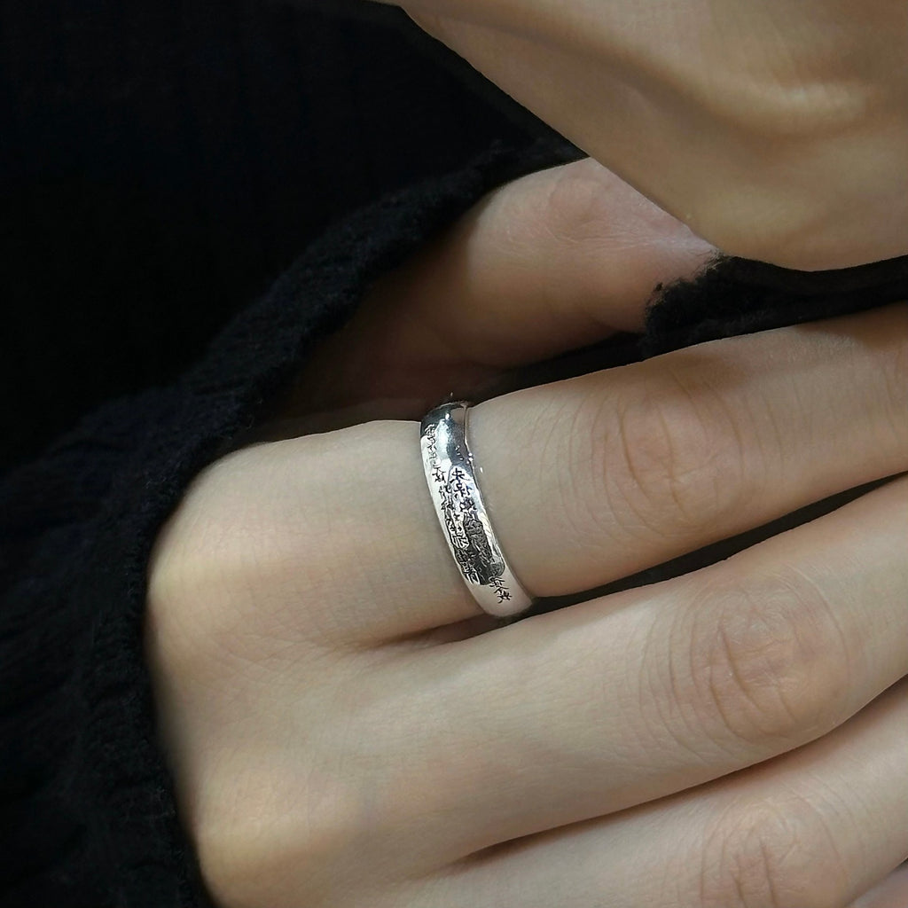 TaoWards Slim Shan Gui Inscription Open Ring — worn view