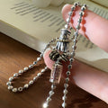 TaoWards Daoist blade necklace with faceted bead chain, red engraving and gold-tone rings