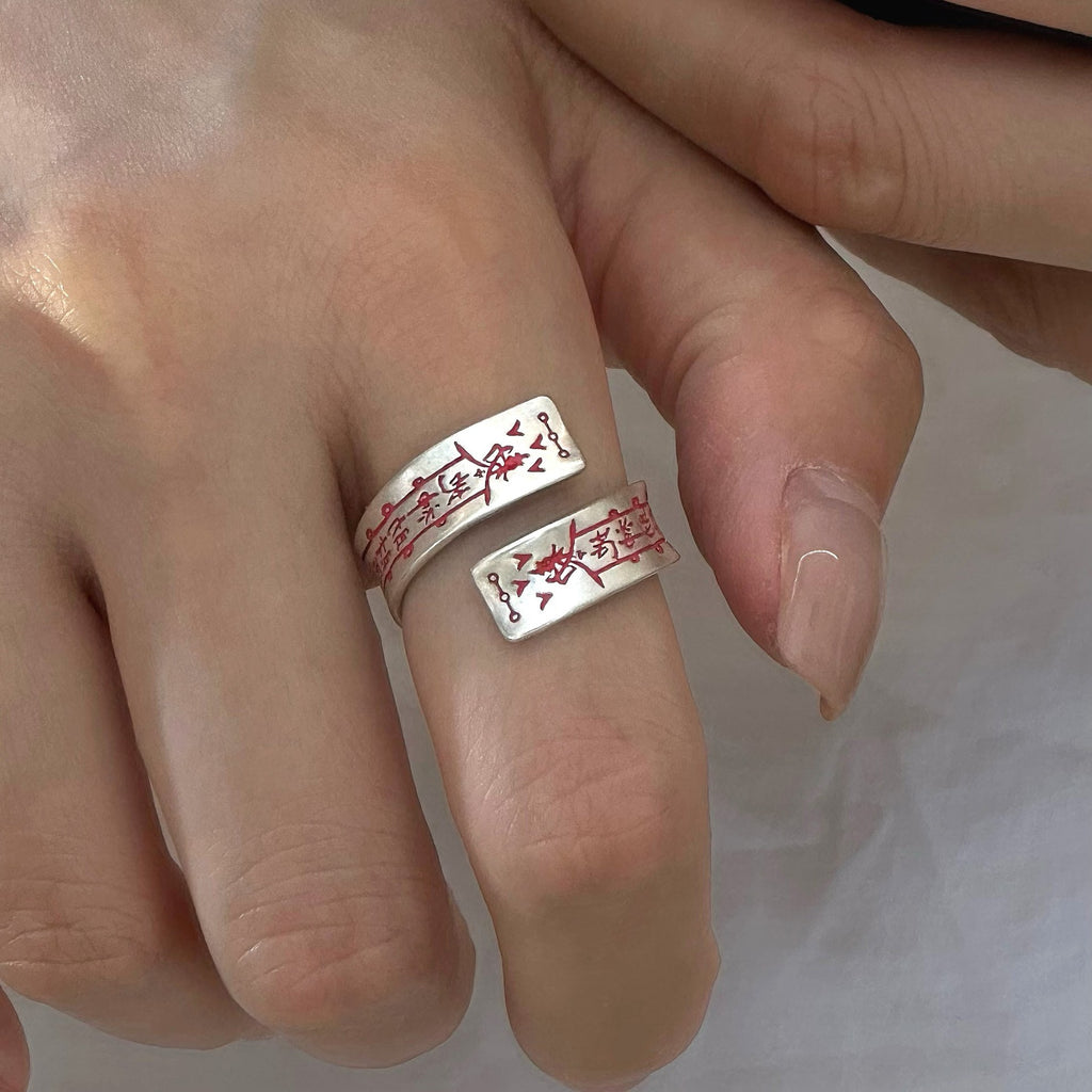 TaoWards Wealth Talisman Bypass Open Ring — worn view