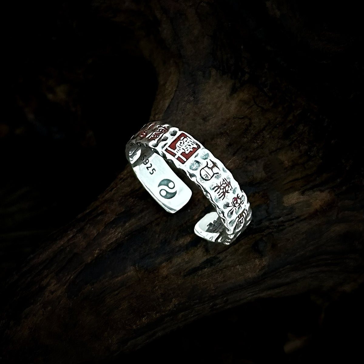 TaoWards Hammered Ziwei Talisman Open Ring — front view