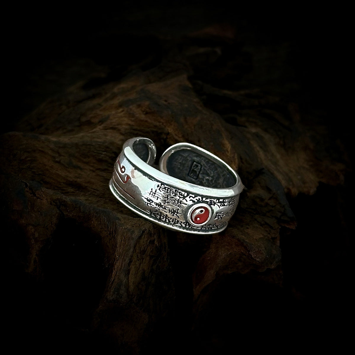 TaoWards Shan Gui Yin Yang Inscription Open Ring — design detail