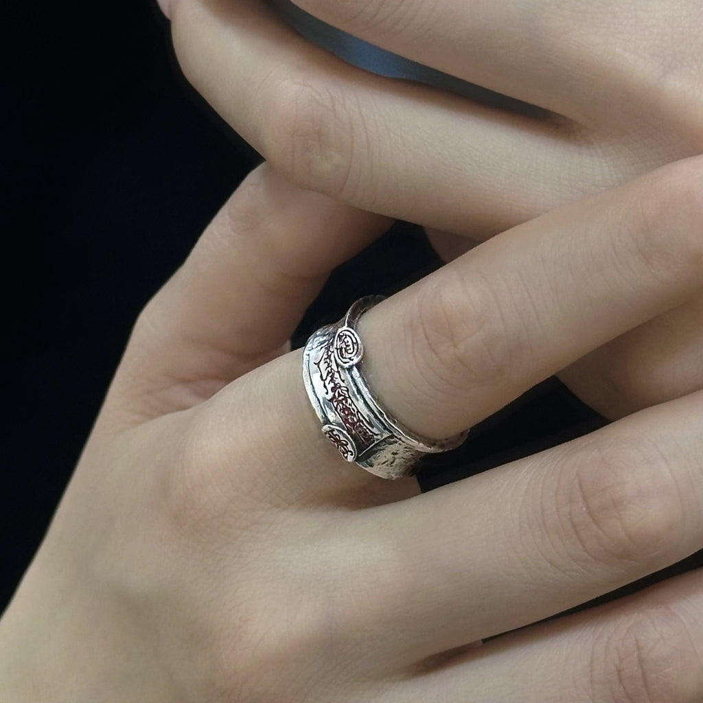 TaoWards Talisman Scroll Open Ring — worn view