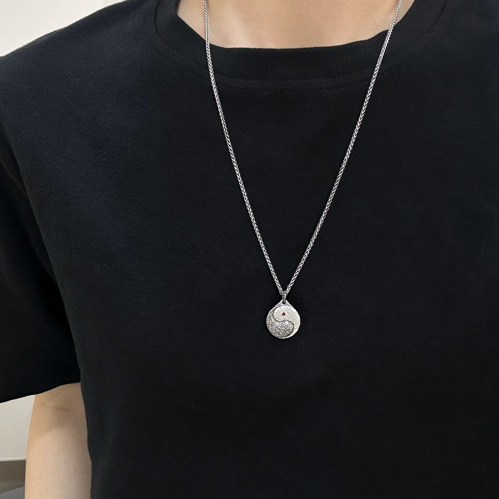 TaoWards Hammered Yin Yang Big Dipper Pendant Necklace — worn view