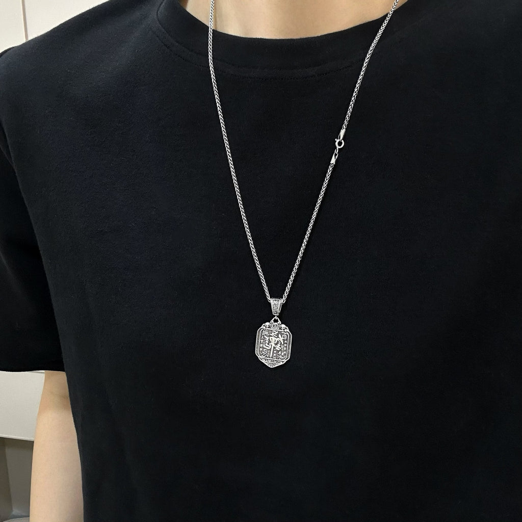 TaoWards Zhong Kui Face Pendant Necklace — reverse worn on a styling chain
