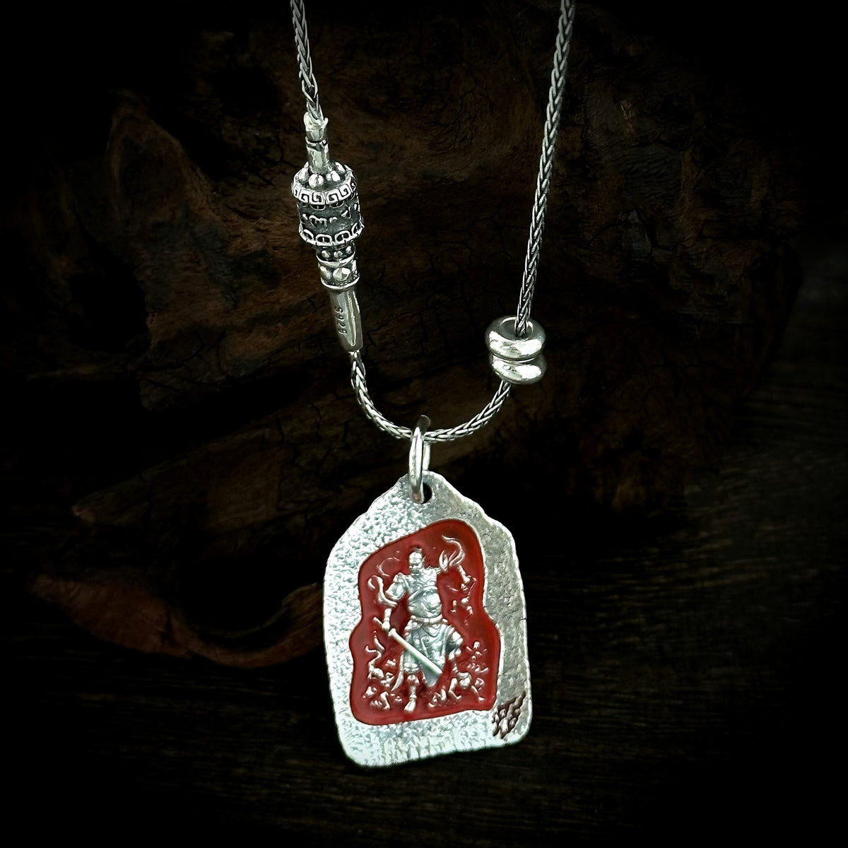 TaoWards Zhong Kui Pendant styled with a chain; chain and beads not included