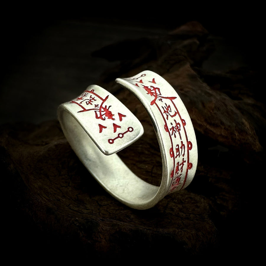 TaoWards Wealth Talisman Bypass Open Ring — front view