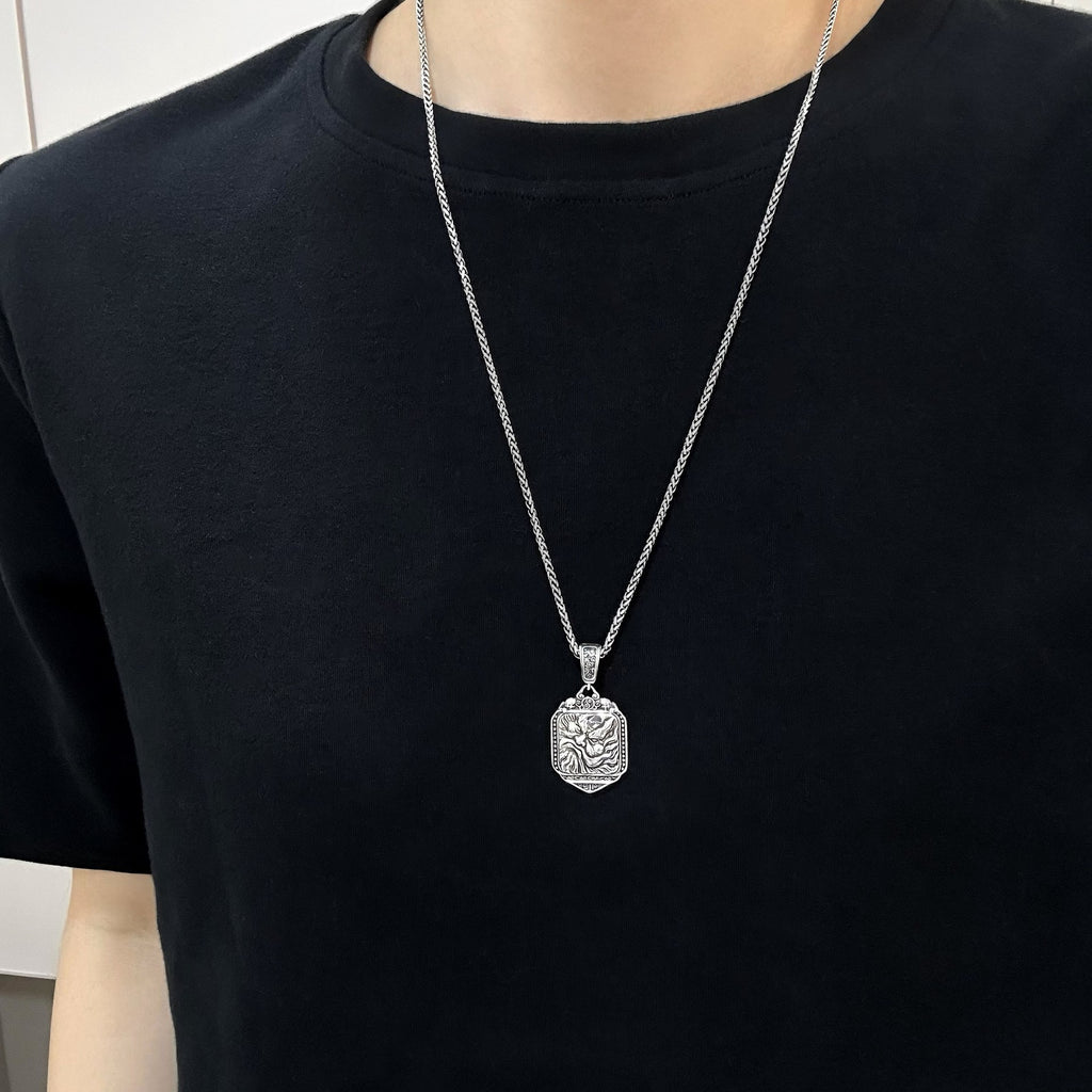 TaoWards Zhong Kui Face Pendant Necklace — front worn on a styling chain