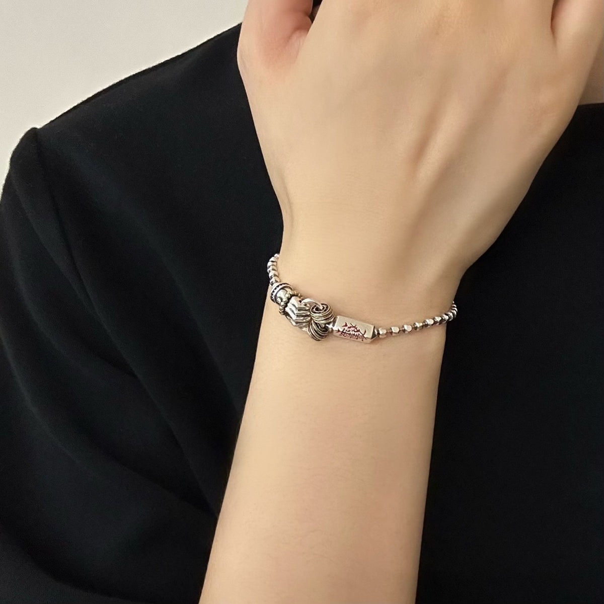 TaoWards Ritual Blade Bead Chain Bracelet — worn view