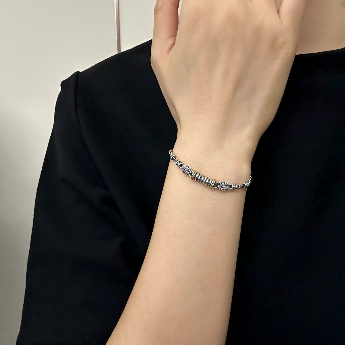 TaoWards Bagua Cylinder Chain Bracelet — worn view