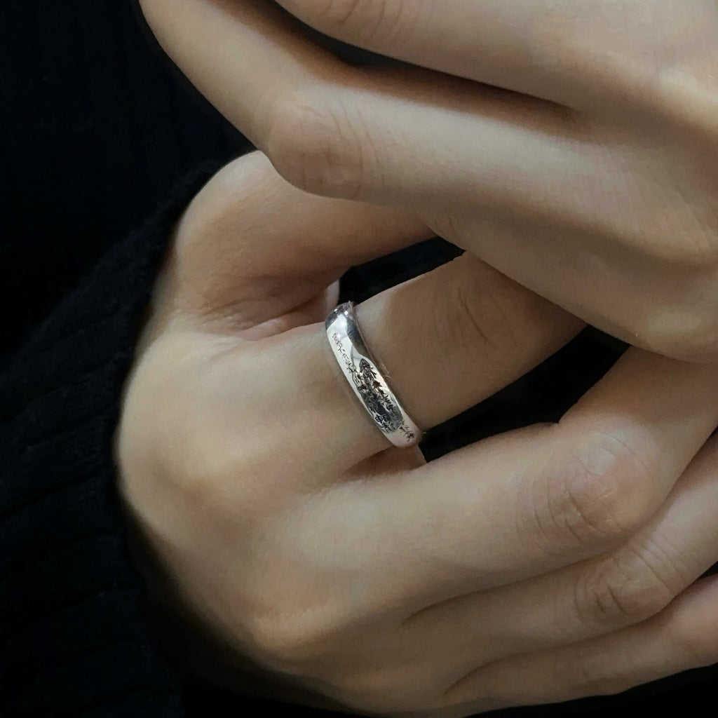 TaoWards Slim Shan Gui Inscription Open Ring — design detail