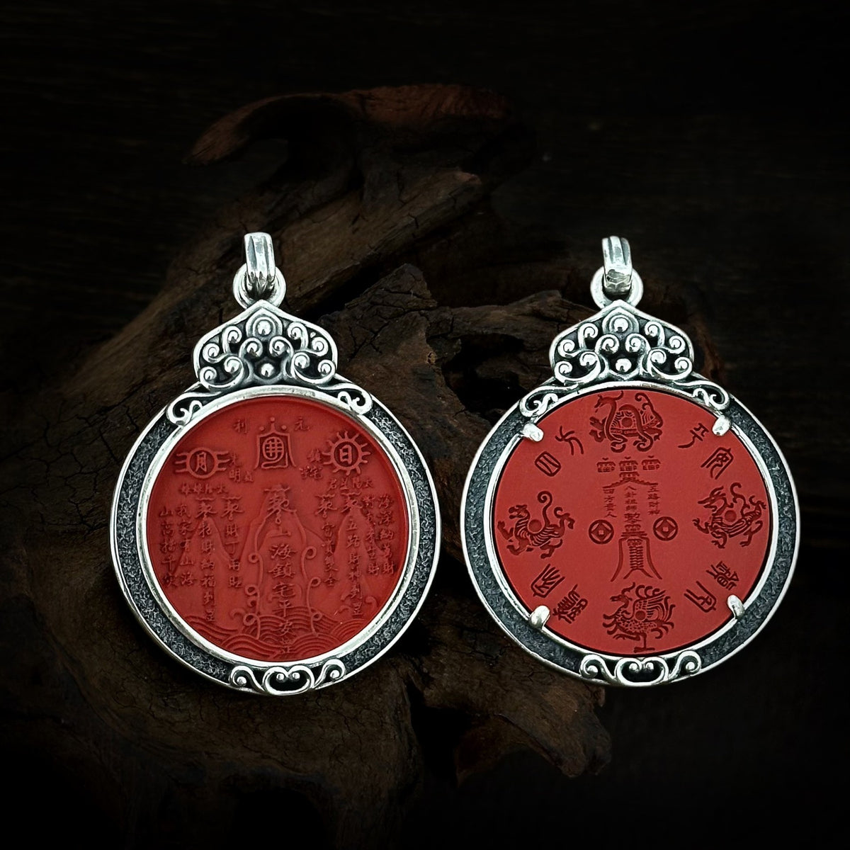 TaoWards Shan Hai Zhen Red Medallion Pendant Necklace — alternate angle