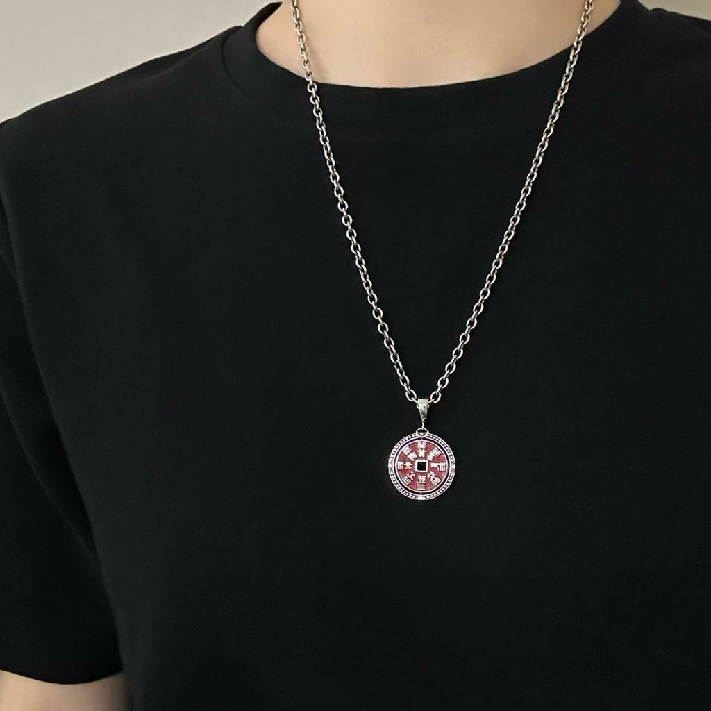 TaoWards Red Bagua Coin Pendant worn on a chain; chain not included