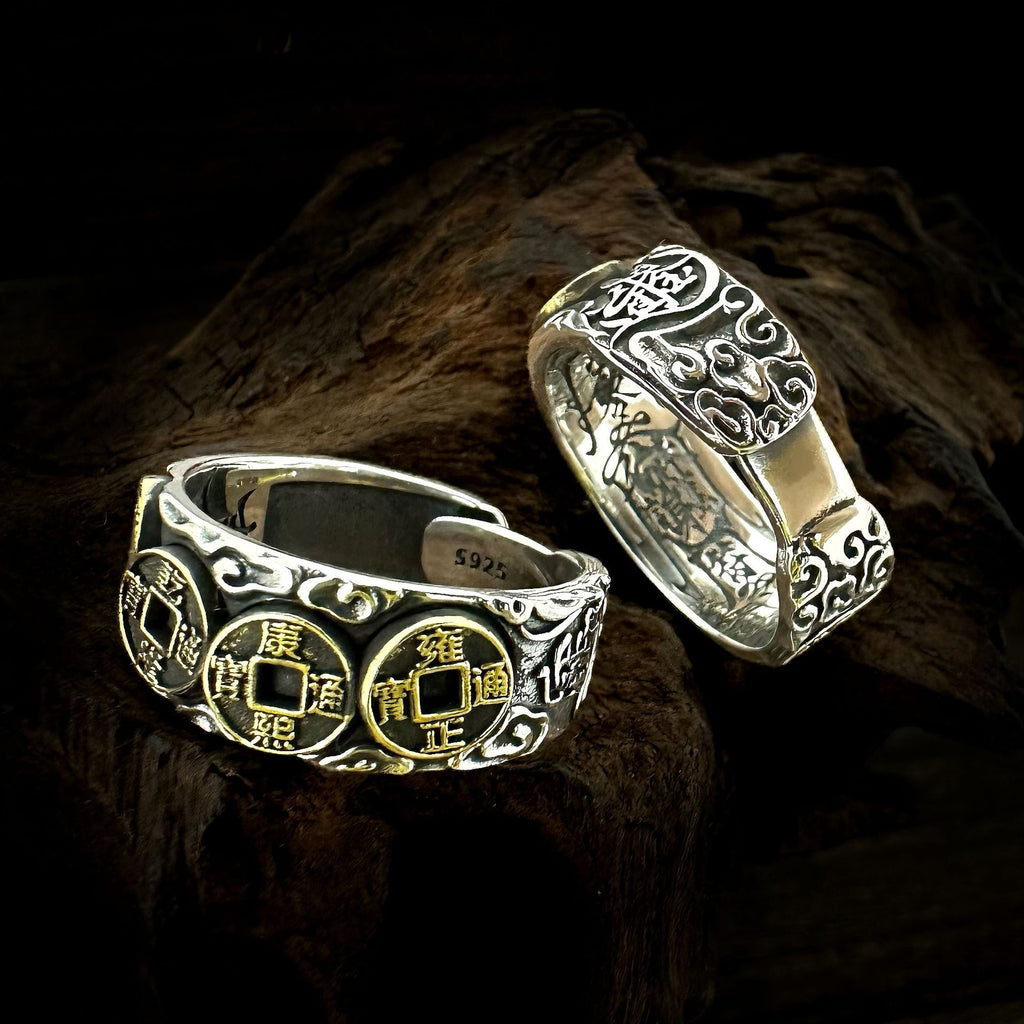 TaoWards Five Emperor Coin Open Ring — front view