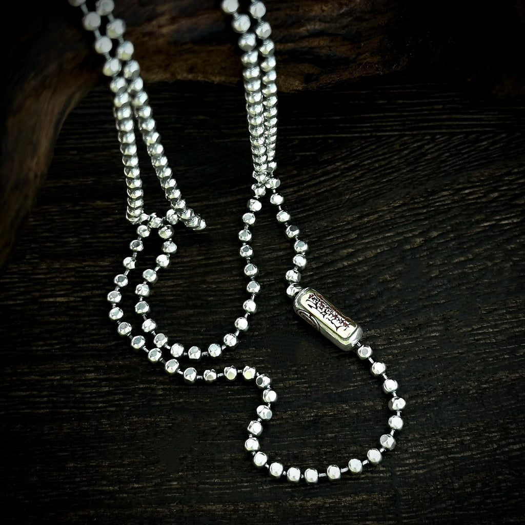 TaoWards Golden Light Faceted Bead Chain Necklace — inscribed barrel detail and chain