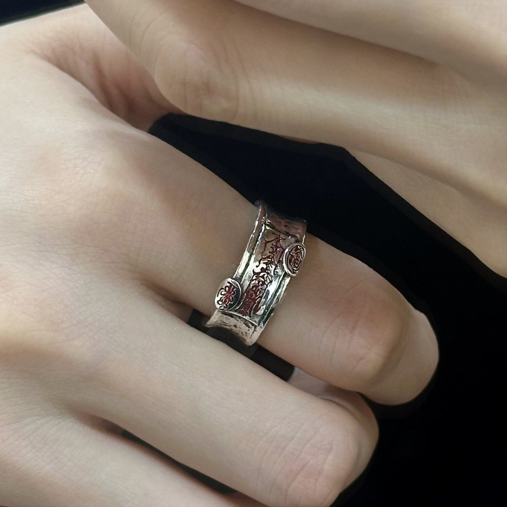 TaoWards Talisman Scroll Open Ring — design detail