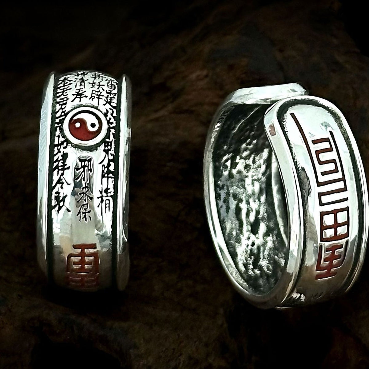 TaoWards Shan Gui Yin Yang Inscription Open Ring — front view