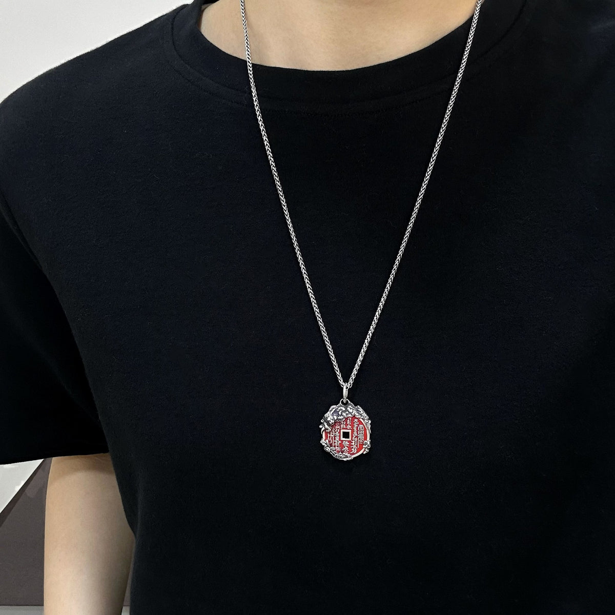TaoWards White Tiger Coin Pendant worn on a chain; chain not included