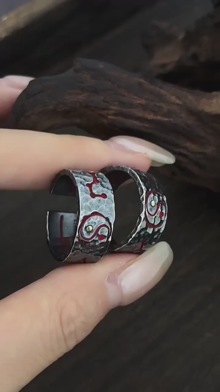 TaoWards Taoist Silver Ziwei Talisman Big Dipper Yin Yang Open Ring