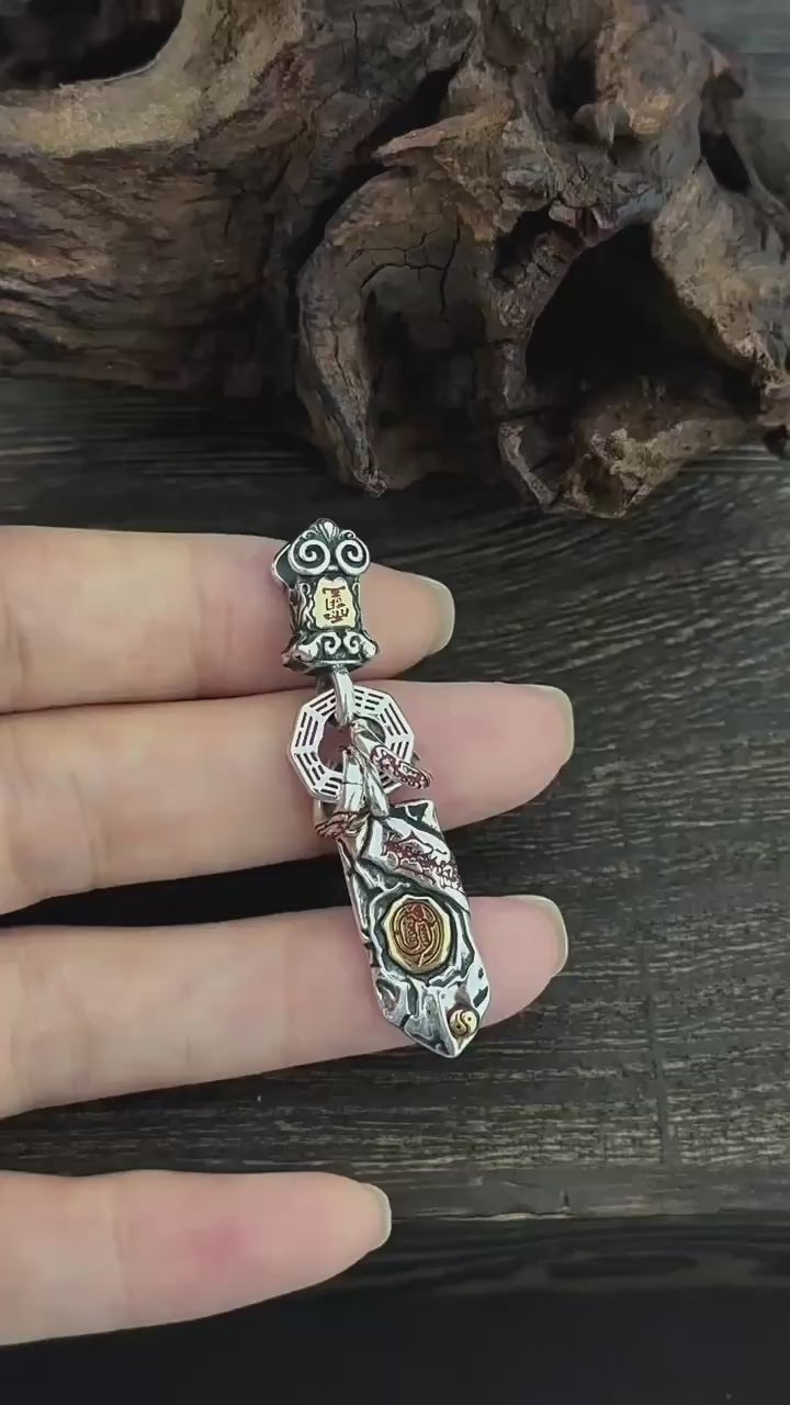 TaoWards S925 Silver Sculpted Ritual Sword Pendant product video