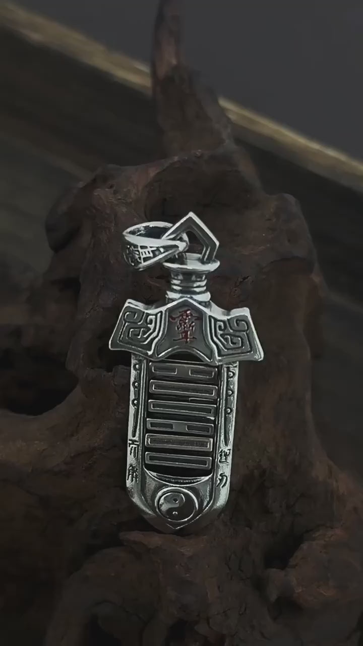 TaoWards Taoist Silver Ziwei Talisman Yin Yang Bagua Pendant