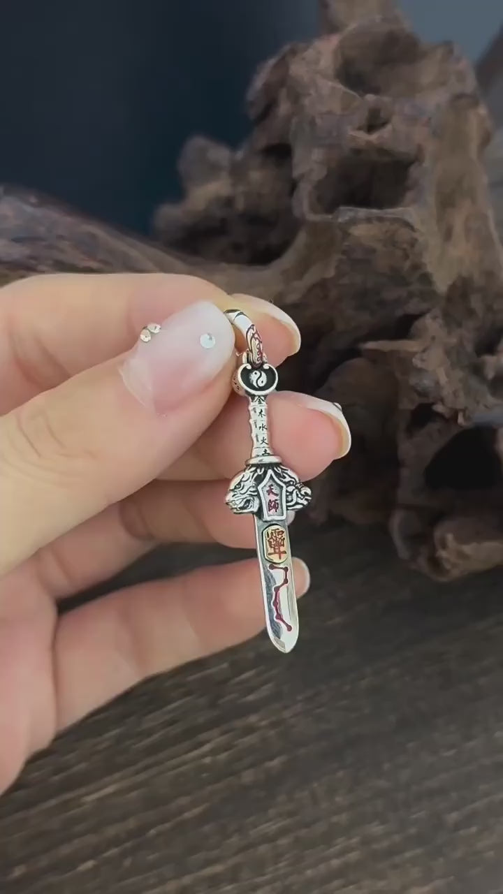 TaoWards Taoist Silver Celestial Master Talisman Seven Star Sword Pendant