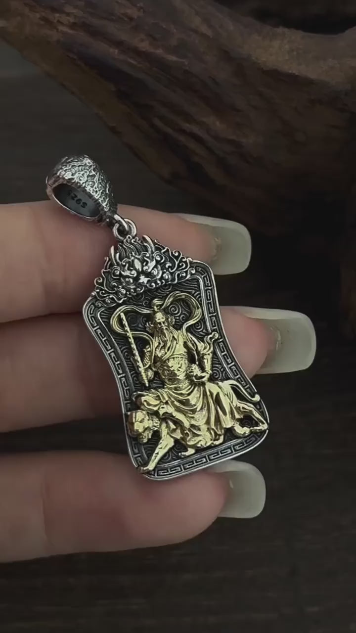 TaoWards Taoist Silver Zhao Gongming God of Wealth Pendant