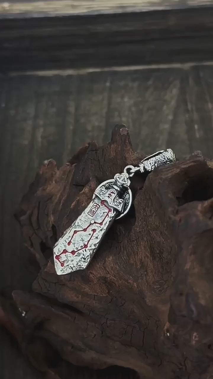 TaoWards Taoist Silver Shan Gui Coin & Seven Star Sword Pendant