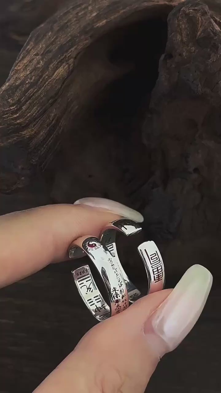 TaoWards S925 Silver Slim Shan Gui Inscription Open Ring product video