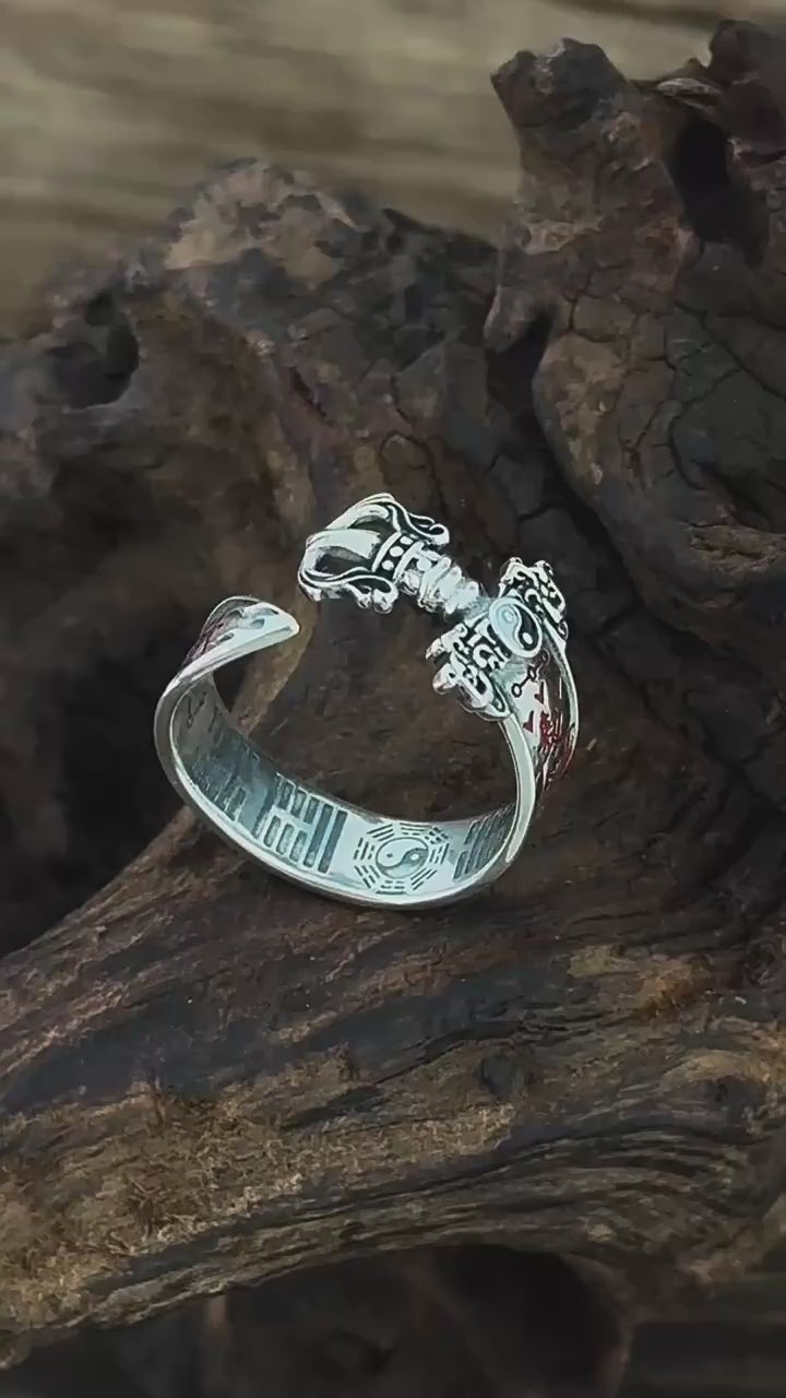 TaoWards S925 Silver Ziwei Talisman Sword Open Ring product video