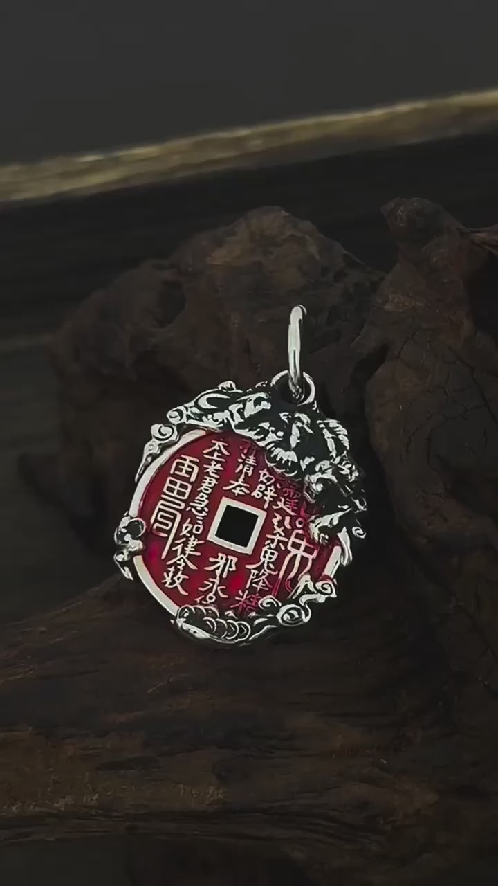 TaoWards Taoist Silver White Tiger Shan Gui Coin Pendant