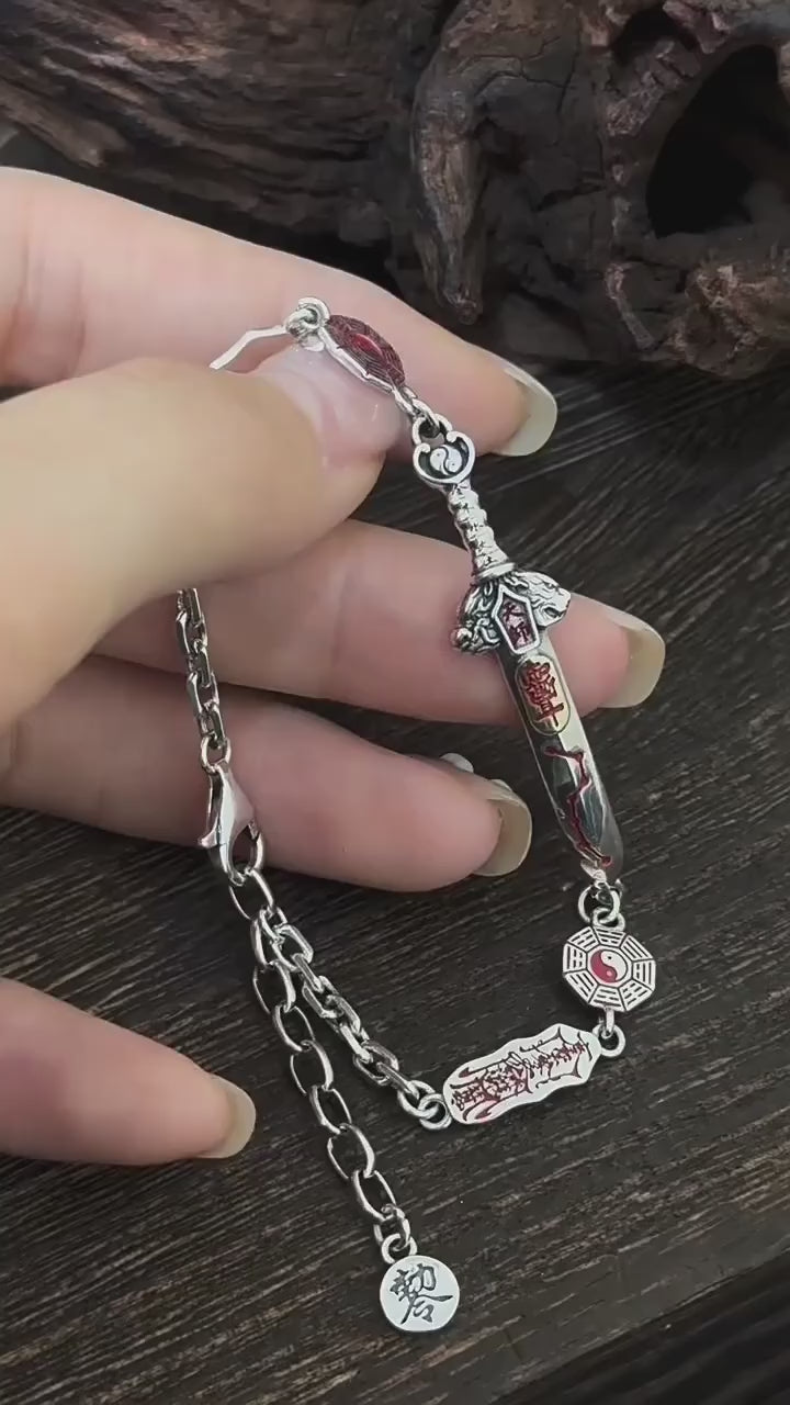 TaoWards Taoist Silver Celestial Master Talisman Seven Star Sword Chain Bracelet