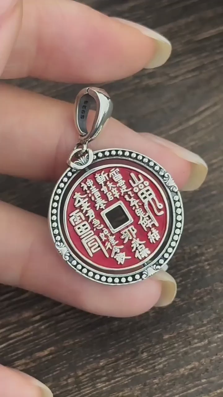 TaoWards Taoist Silver Red Shan Gui Coin Pendant